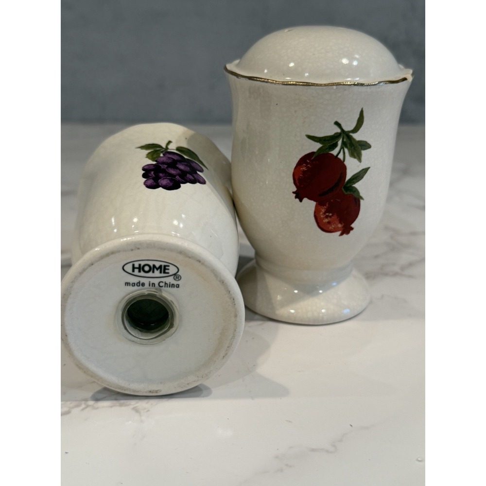 Home Ceramic Fruit Pattern SALT & PEPPER Shakers -2004-Vintage Gold Trim - Picture 3 of 6